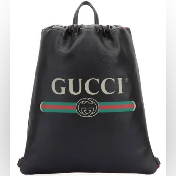 Gucci Calfskin Logo Drawstring Backpack black (NEW/NEVER USED) - Picture 6 of 16